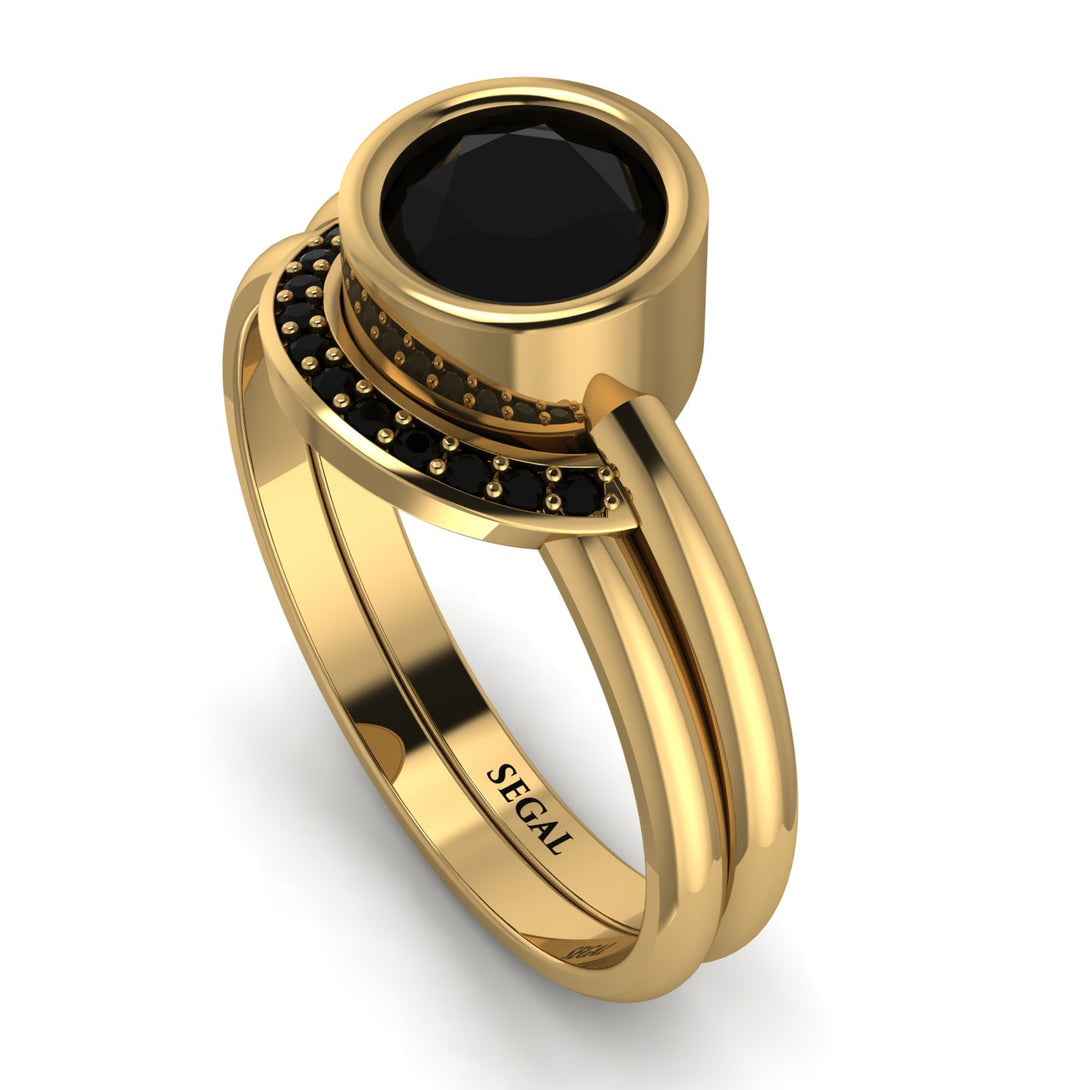 Bezel Black Diamond Bridal Set - Emerson No. 37